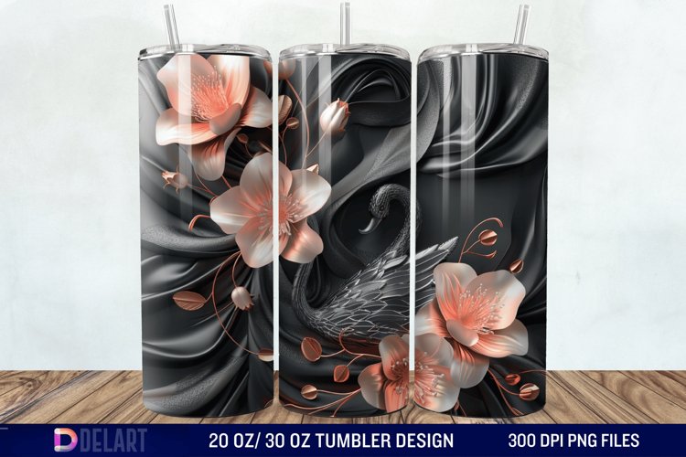 3D Floral Swan Break Tumbler Wrap example image 1