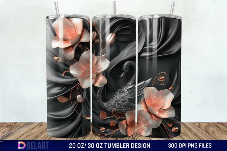 3D Floral Swan Break Tumbler Wrap