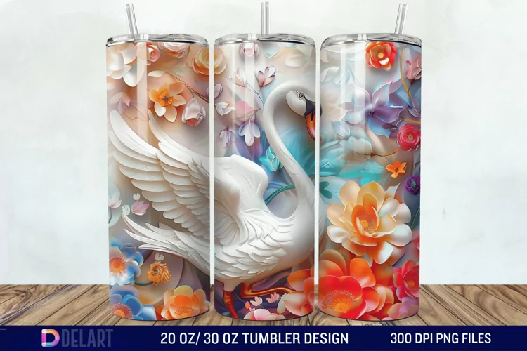 3D Floral Swan Break Tumbler Wrap