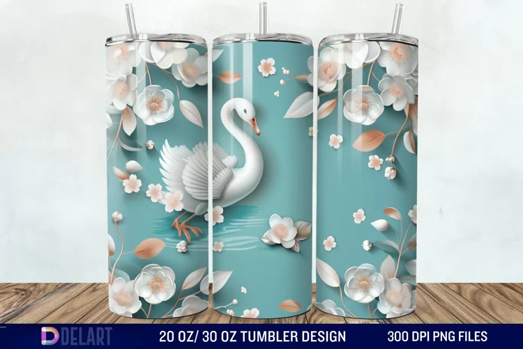 3D Floral Swan Break Tumbler Wrap