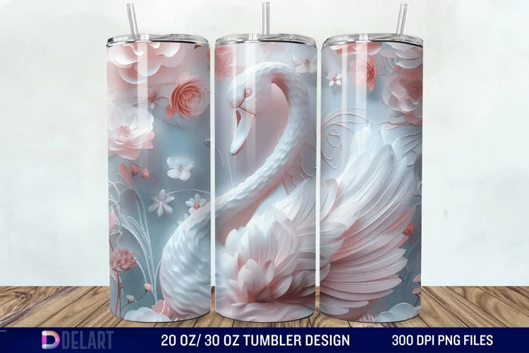 3D Floral Swan Break Tumbler Wrap