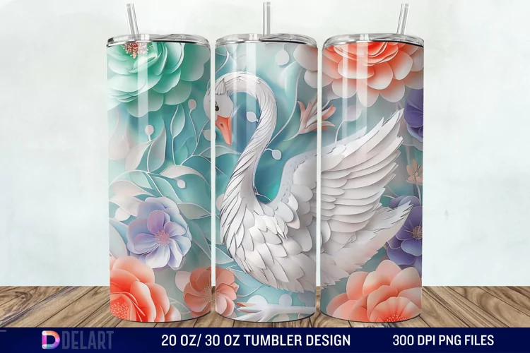 3D Floral Swan Break Tumbler Wrap