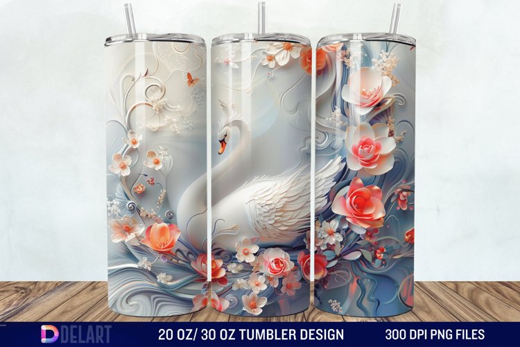 3D Floral Swan Break Tumbler Wrap example image 1