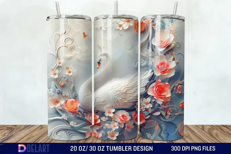 3D Floral Swan Break Tumbler Wrap