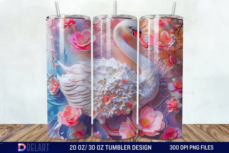 3D Floral Swan Break Tumbler Wrap example image 1