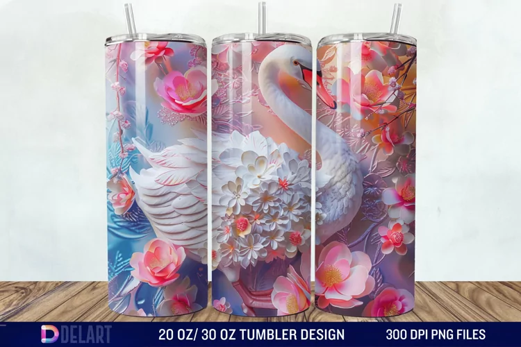 3D Floral Swan Break Tumbler Wrap