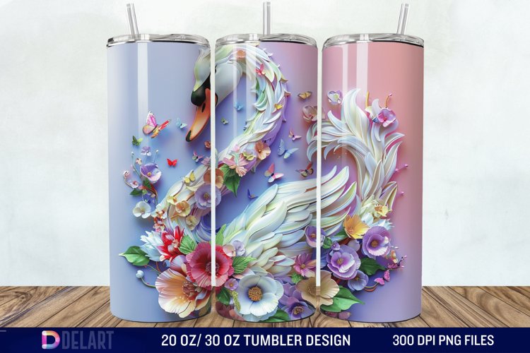 3D Floral Swan Break Tumbler Wrap example image 1