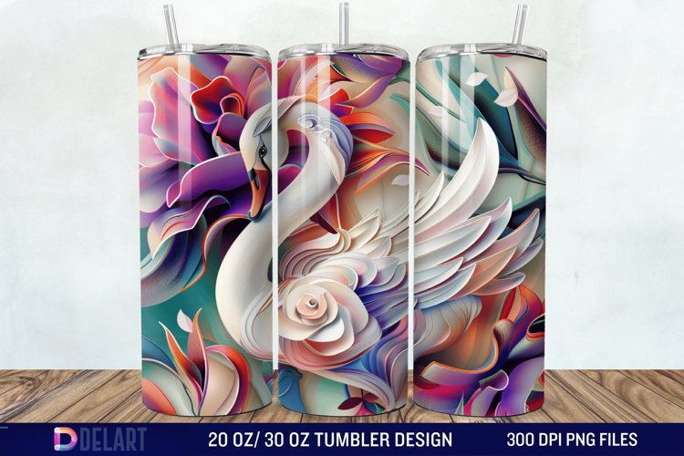3D Floral Swan Break Tumbler Wrap example image 1