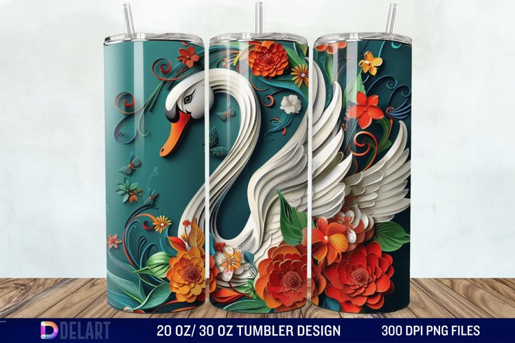3D Floral Swan Break Tumbler Wrap example image 1