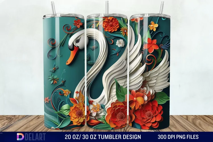 3D Floral Swan Break Tumbler Wrap