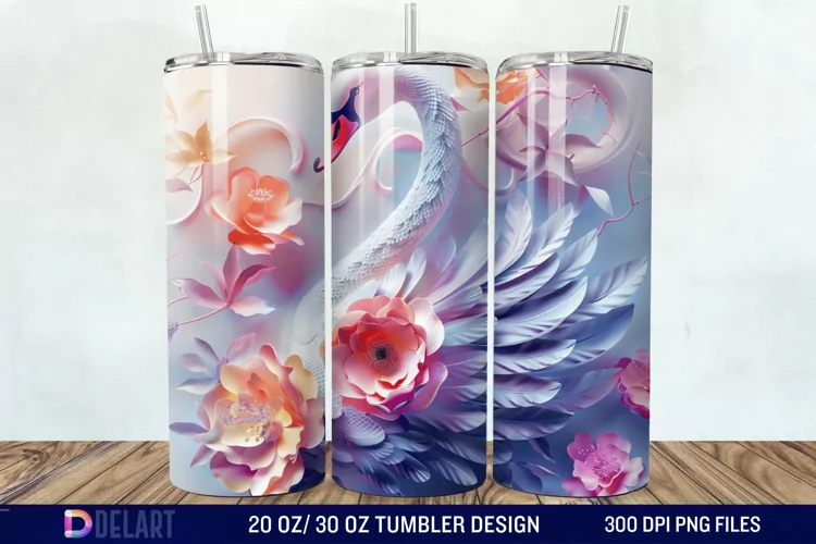 3D Floral Swan Break Tumbler Wrap