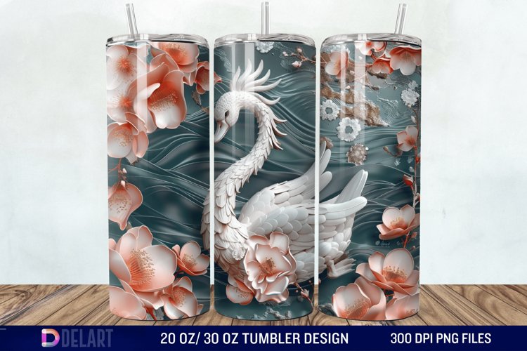 3D Floral Swan Break Tumbler Wrap example image 1