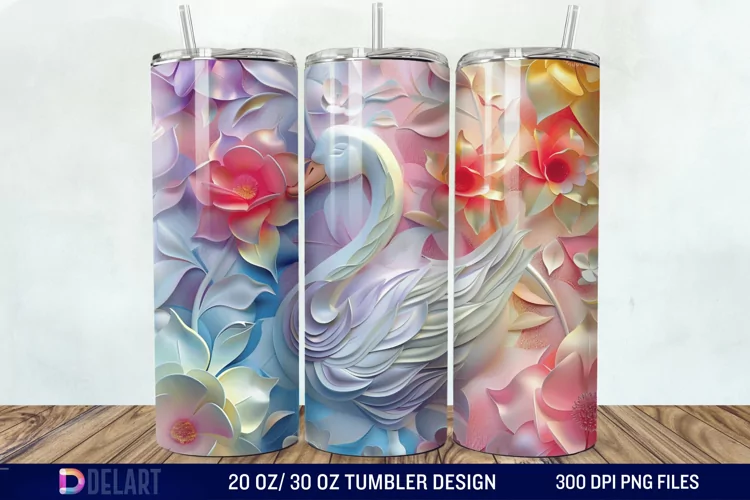 3D Floral Swan Break Tumbler Wrap