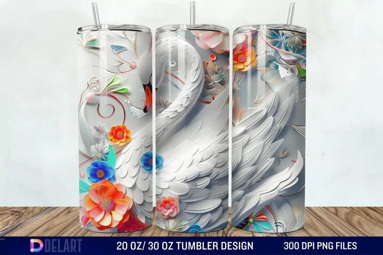 3D Floral Swan Break Tumbler Wrap