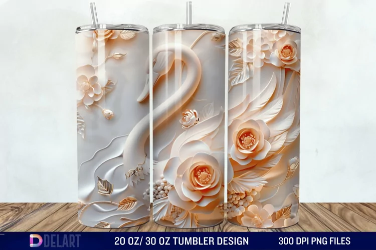 3D Floral Swan Break Tumbler Wrap