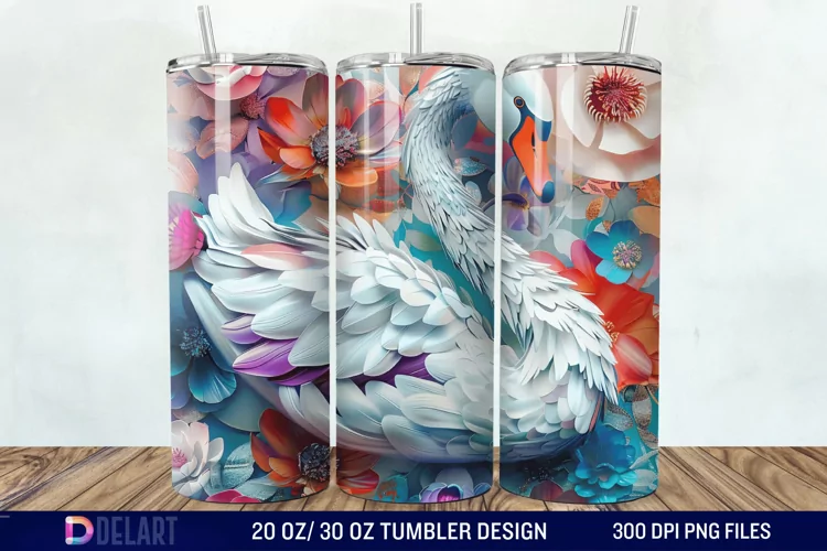 3D Floral Swan Break Tumbler Wrap