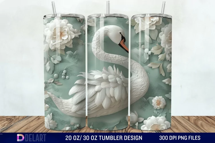 3D Floral Swan Break Tumbler Wrap