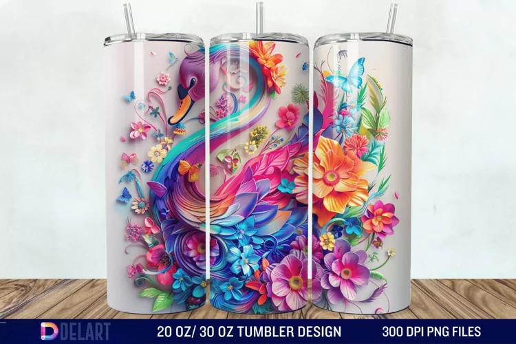 3D Floral Swan Break Tumbler Wrap