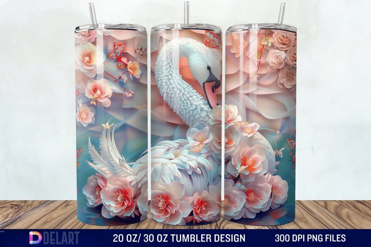 3D Floral Swan Break Tumbler Wrap example image 1
