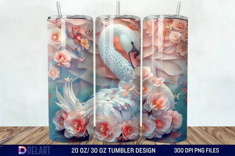 3D Floral Swan Break Tumbler Wrap