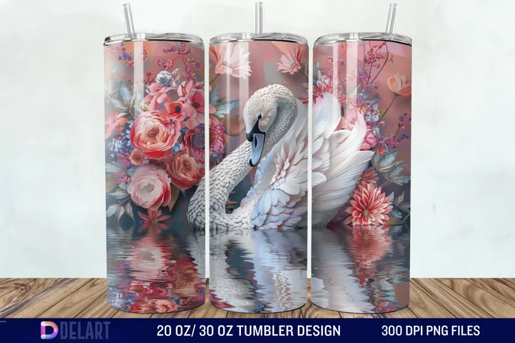 3D Floral Swan Break Tumbler Wrap