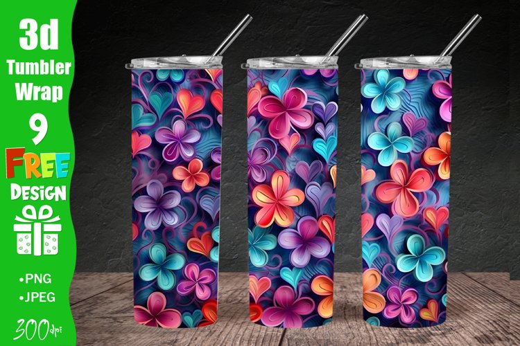 3D Floral Tumbler Wrap, Flower Tumbler Wrap PNG, 3D Embroidered Flowers 20 oz Tumbler, Full Wrap Tumbler