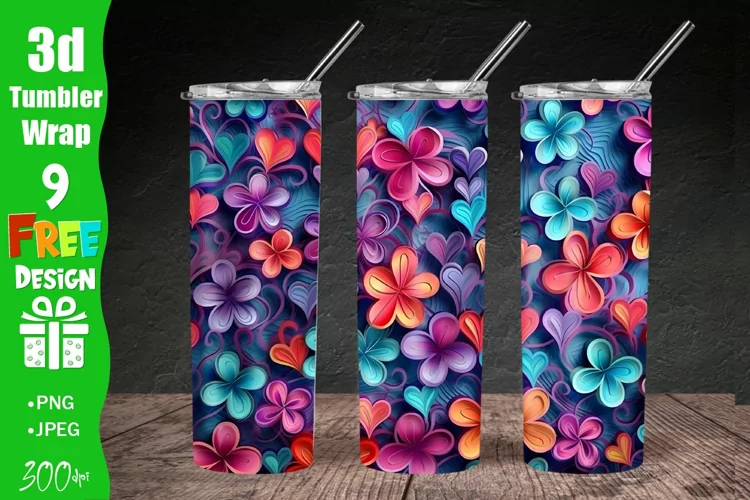 3D Floral Tumbler Wrap, 3D Embroidered Flowers 20 oz Tumbler