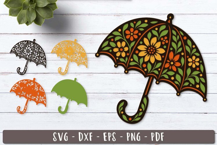3d Floral Umbrella Layered SVG design