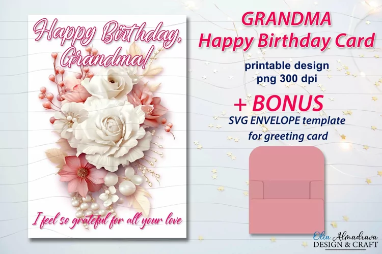 Grandma Happy Birthday Cards| 3d Flowers Sublimation design
