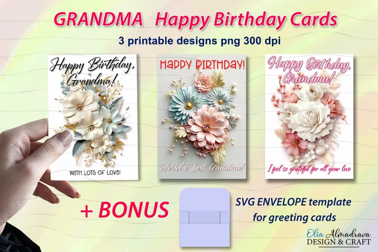 Grandma Happy Birthday Card| 3d Flower Sublimation designs