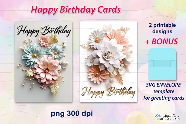 Happy Birthday Cards|3D Flowers Printable Birthday Card PNG