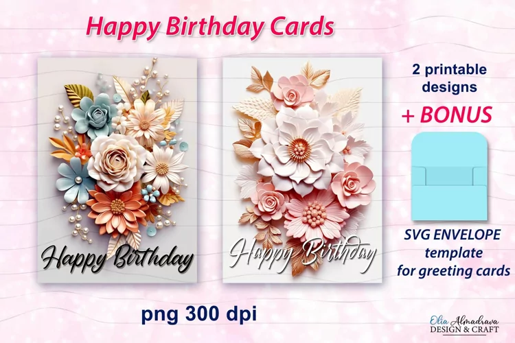 Happy Birthday Card Png|3D Flowers Printable Birthday Card