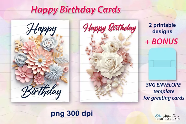 Happy Birthday Card|3D Flowers Printable Birthday Png Card