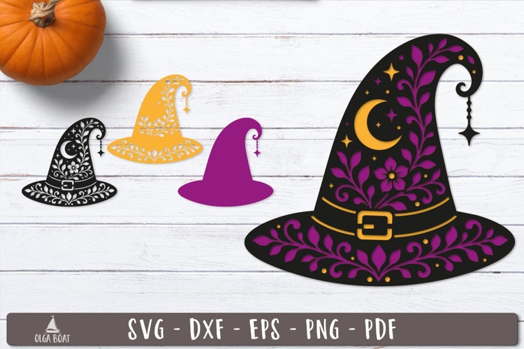 3d Floral Witch Hat Halloween Layered SVG design