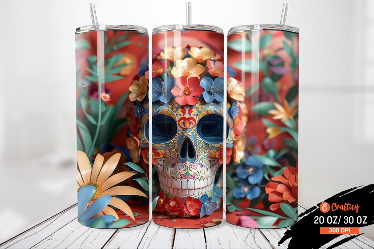 3D Florals Sugar Skull Tumbler wrap