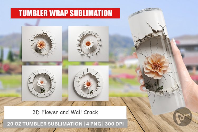 Tumbler Wrap 3D Flower and Wall Crack