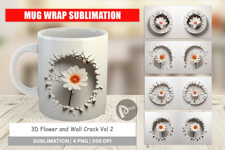 Mug Wrap Design 3D Flower and Wall Crack