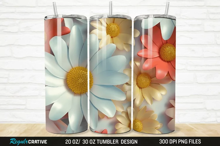 3D Flower Colored Daisy 20/30oz Skinny Tumbler