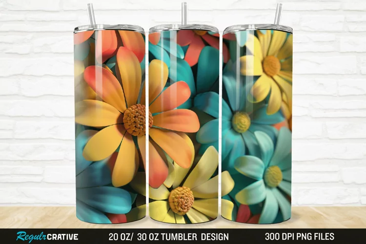 3D Flower Colored Daisy 20/30oz Skinny Tumbler