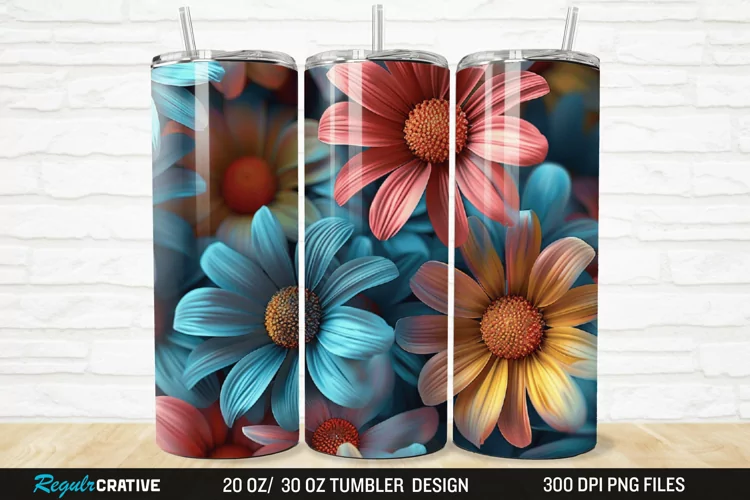 3D Flower Colored Daisy 20/30oz Skinny Tumbler