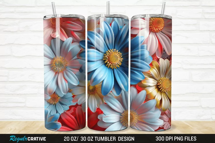 3D Flower Colored Daisy 20/30oz Skinny Tumbler