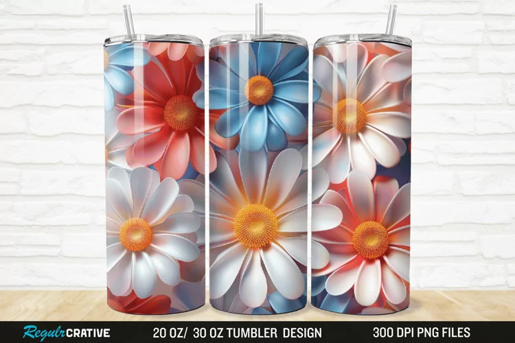 3D Flower Colored Daisy 20/30oz Skinny Tumbler