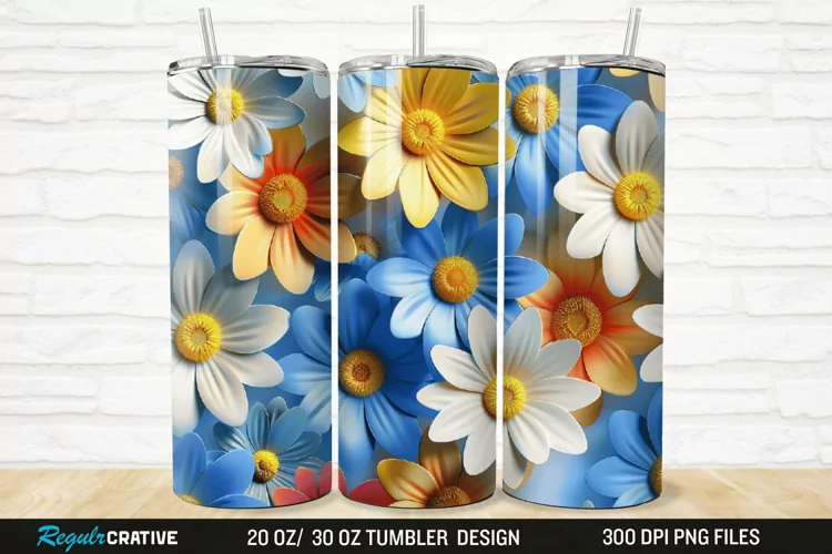 3D Flower Colored Daisy 20/30oz Skinny Tumbler