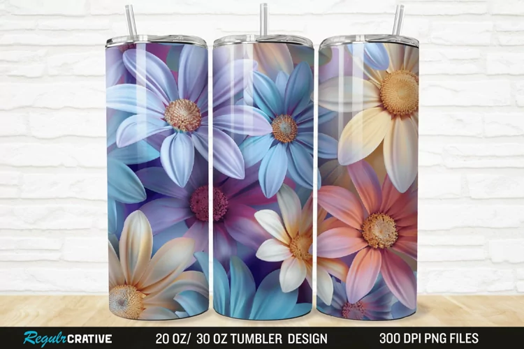 3D Flower Colored Daisy 20/30oz Skinny Tumbler