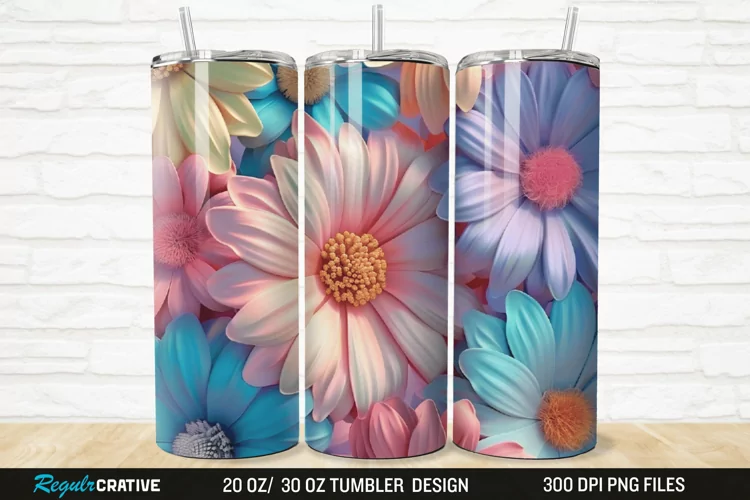 3D Flower Colored Daisy 20/30oz Skinny Tumbler