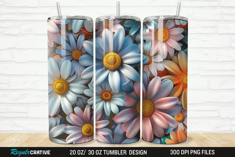 3D Flower Colored Daisy 20/30oz Skinny Tumbler