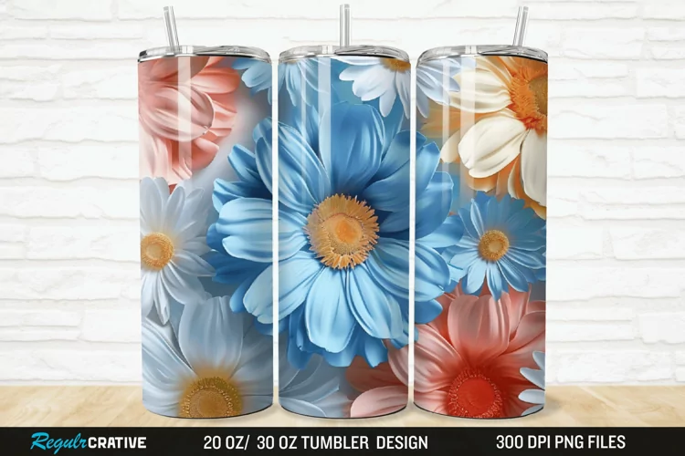 3D Flower Colored Daisy 20/30oz Skinny Tumbler