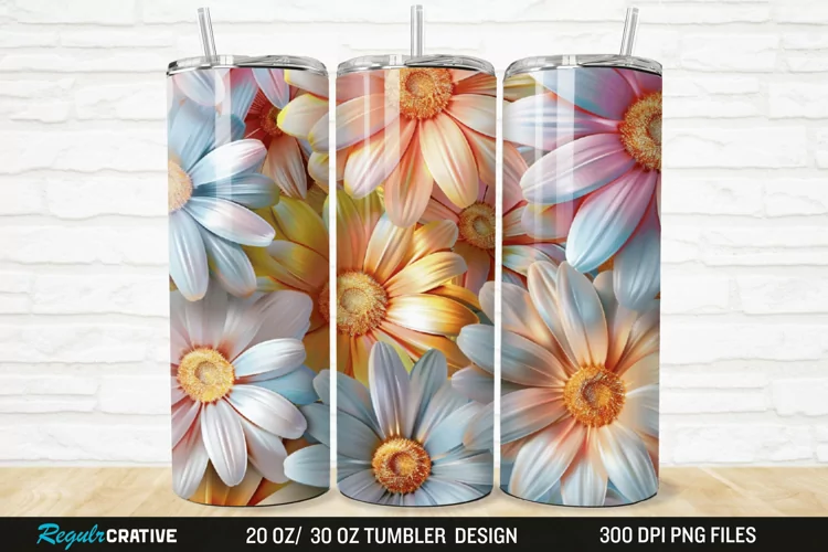 3D Flower Colored Daisy 20/30oz Skinny Tumbler