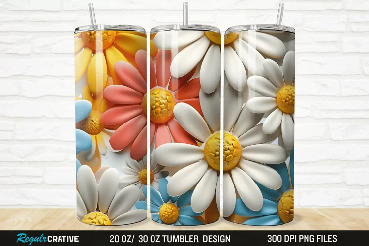 3D Flower Colored Daisy 20/30oz Skinny Tumbler
