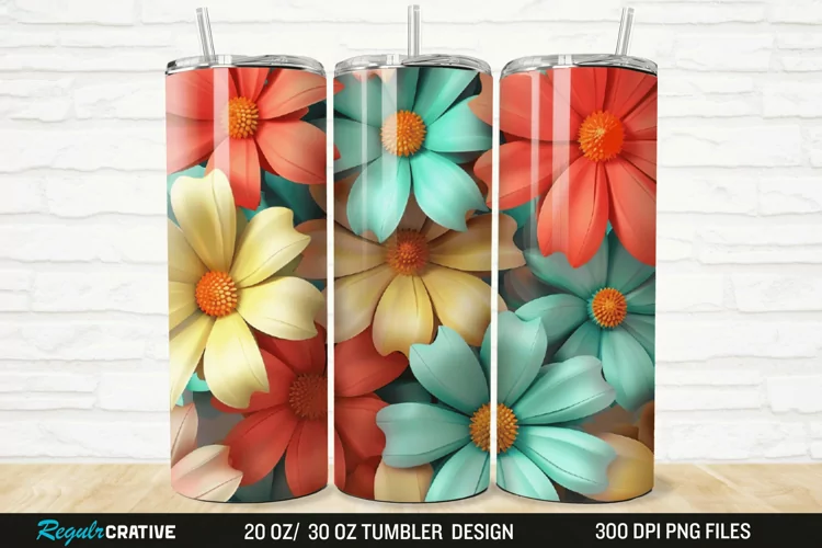 3D Flower Colored Daisy 20/30oz Skinny Tumbler